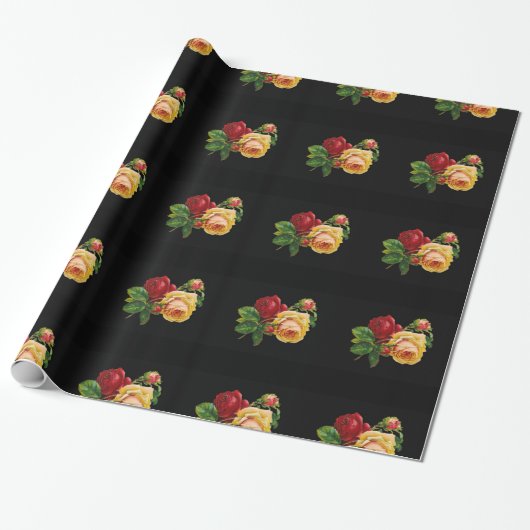 Qualität Vintage Rose - Geschenkpapier schwarz (Ungerollt)