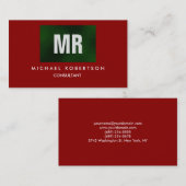 Qualitativ grün rotes Monogramm einzigartig Visitenkarte (Vorne/Hinten)