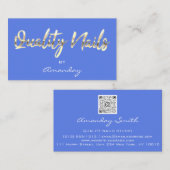 Qualitäts-Nails Script QR Code Logo Blue Gold Visitenkarte (Vorne/Hinten)