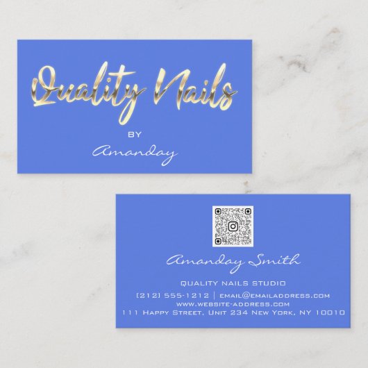 Qualitäts-Nails Script QR Code Logo Blue Gold Visitenkarte (Vorne/Hinten)