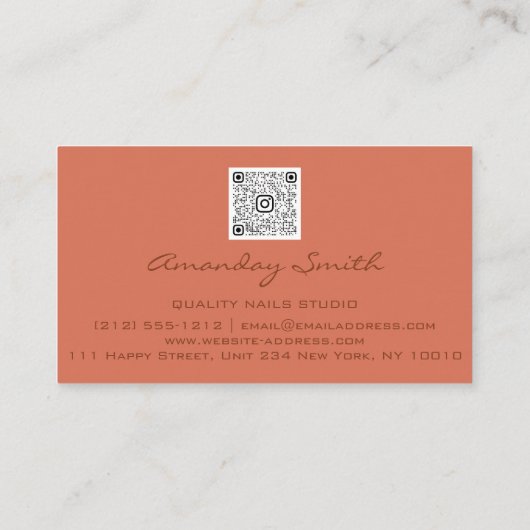 Qualitäts-Nails Script QR Code Logo-Kupfer Orange Visitenkarte (Rückseite)