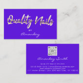Quality Nails Script QR Code Logo Blue Visitenkarte (Vorne/Hinten)