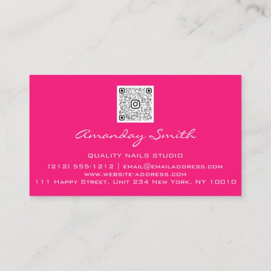Quality Nails Script QR Code Logo Candy Pink Visitenkarte (Rückseite)