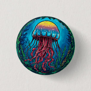 Qualle Cartoon Button