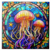 Qualle Gestaltete Glaskunst Fliese (Vorderseite)