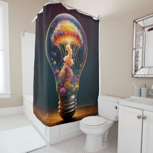 Qualle Glühbirne strahlt surreale Fantasiekunst Duschvorhang (Beispiel)
