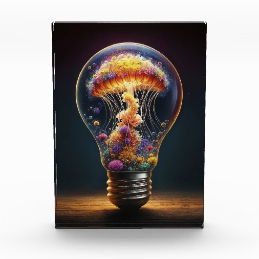 Qualle Glühbirne strahlt surreale Fantasiekunst Fotoblock (Vorderseite)