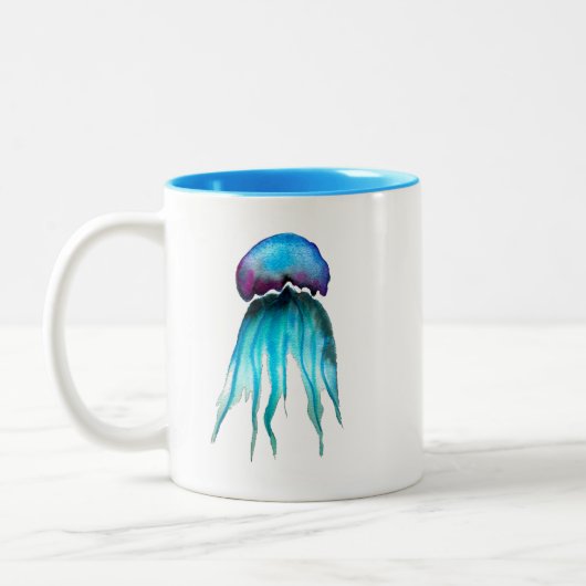 Quallen Aquarell Aquarell farbig, modern, aquatisc Zweifarbige Tasse (Links)