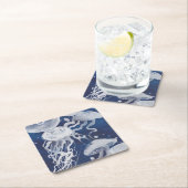 Quallen auf Marine-Hintergrund Rechteckiger Pappuntersetzer (Vor Ort)