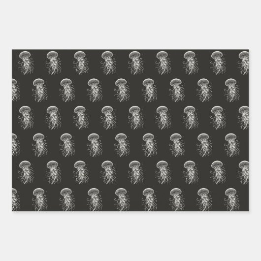Quallen auf schwarz geschenkpapier set (Vorderseite)