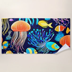 Quallen & Fische: Tiefseelenfreude Strandtuch