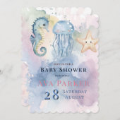 Quallen & Friends Pastel Kinderdusche Einladung (Vorne/Hinten)