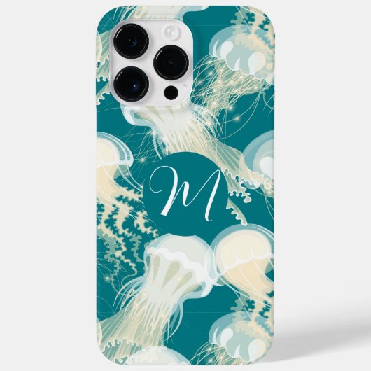 Quallen in Blue Ocean Summer Season Monogram Case-Mate iPhone Hülle (Rückseite)