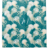 Quallen in Blue Ocean Summer Season Monogram Duschvorhang (Vorderseite)