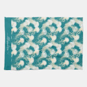 Quallen in Blue Ocean Summer Season Monogram Geschirrtuch (Horizontal)