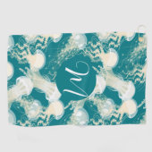 Quallen in Blue Ocean Summer Season Monogram Golfhandtuch (Horizontal)