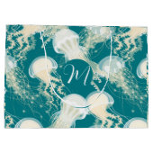 Quallen in Blue Ocean Summer Season Monogram Große Geschenktüte (Rückseite)