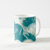 Quallen in Blue Ocean Summer Season Monogram Kaffeetasse (VorderseiteRechts)