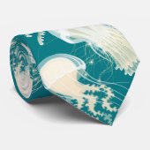 Quallen in Blue Ocean Summer Season Monogram Krawatte (Gerollt)
