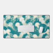 Quallen in Blue Ocean Summer Season Monogram Schreibtischunterlage (Tastatur & Maus)
