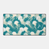 Quallen in Blue Ocean Summer Season Monogram Schreibtischunterlage (Vorderseite)