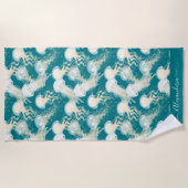 Quallen in Blue Ocean Summer Season Monogram Strandtuch (Vorderseite)