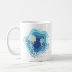 Quallen in Ocean Paper Art Illustration Kaffeetasse