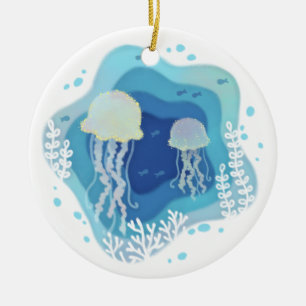Quallen in Ocean Paper Art Illustration Keramik Ornament
