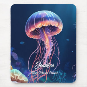 Quallen Kunst, weißer Schriftname und zusätzlicher Mousepad