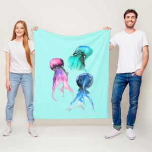 Quallen Meer Thema funkige Farben Fleecedecke