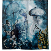 Quallen, Meerrasen mit goldenen Akzenten Duschvorhang (Vorderseite)