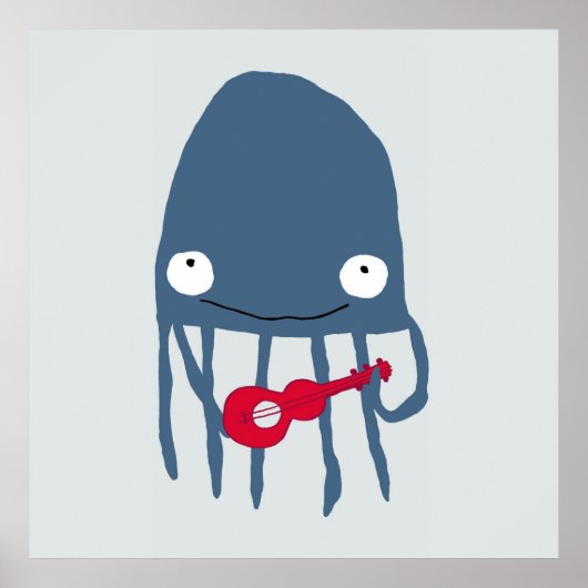 Quallen mit Ukelele Poster in der Marine (Vorne)