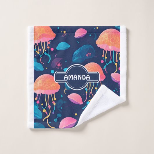 Quallen Mosaik Personalisiertes Muster Badhandtuch Set (Waschlappen)