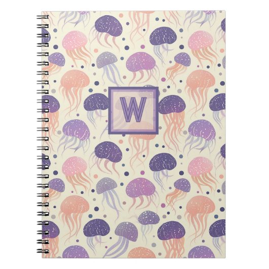 Quallen-Niedliche Pastel Lila und Orange Monogramm Notizblock (Vorderseite)