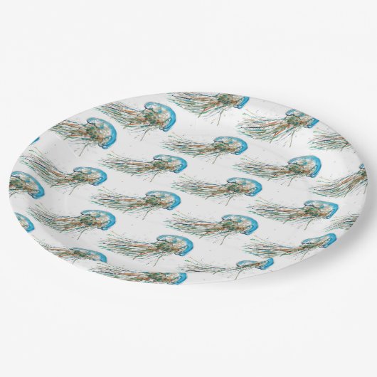 Quallen Pappteller (Schrägansicht)