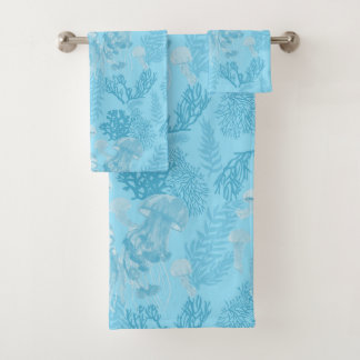 Quallen Pastellblau Badhandtuch Set