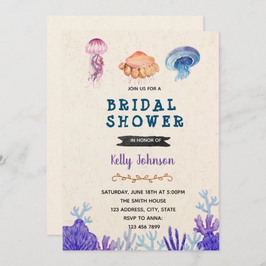 Quallen Polterabend Geburtstag Thema Einladung (Vorne/Hinten)