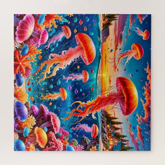 Quallen und buntes Korallenriff Puzzle (Horizontal)