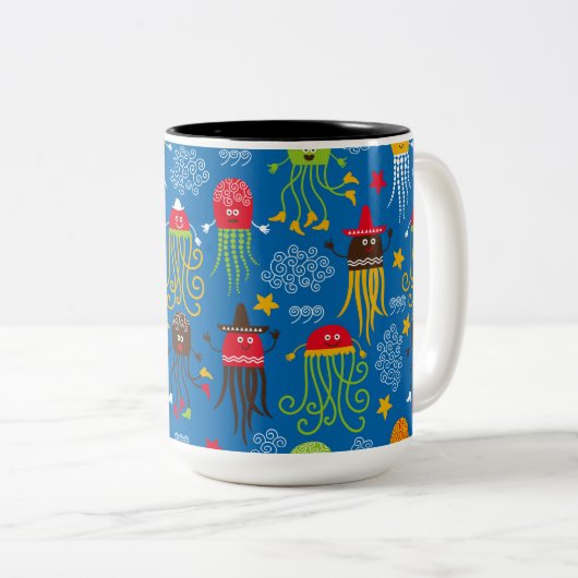 Quallen und Tintenfische Zweifarbige Tasse (VorderseiteRechts)