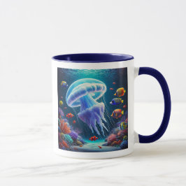 Quallen und tropische Fische in einem Riff. Tasse
