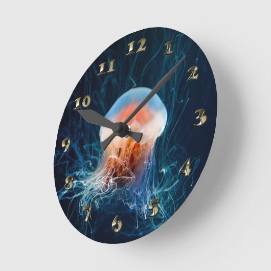 Quallen Unterwasser - Dunkles Licht Runde Wanduhr (Winkel)