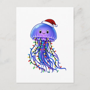 Quallen-Weihnachtsmannhut-Weihnachtslichter Frohe  Einladungspostkarte