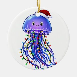 Quallen-Weihnachtsmannhut-Weihnachtslichter Frohe Keramik Ornament
