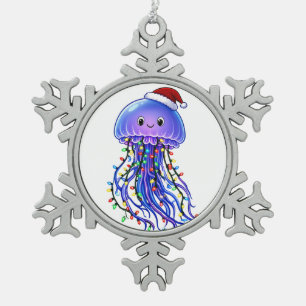 Quallen-Weihnachtsmannhut-Weihnachtslichter Frohe Schneeflocken Zinn-Ornament