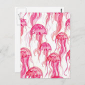 Quallenfisch Pink Aquarellleben Postkarte (Vorne/Hinten)