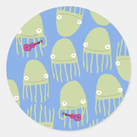 Quallenfisch Ukelele Sticker in Blau (Vorderseite)