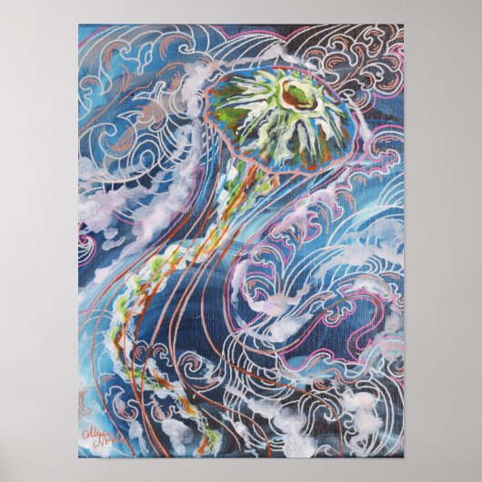 Quallenfische Farbenfrohe Ozeanwelle Kunst, Dichtu Poster (Vorne)