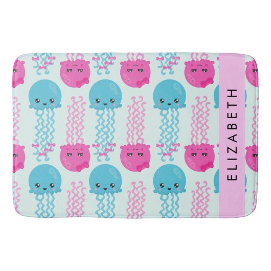 Quallenmuster, Niedliche Quallen, Meer, Ihr Name Badematte (Vorderseite)