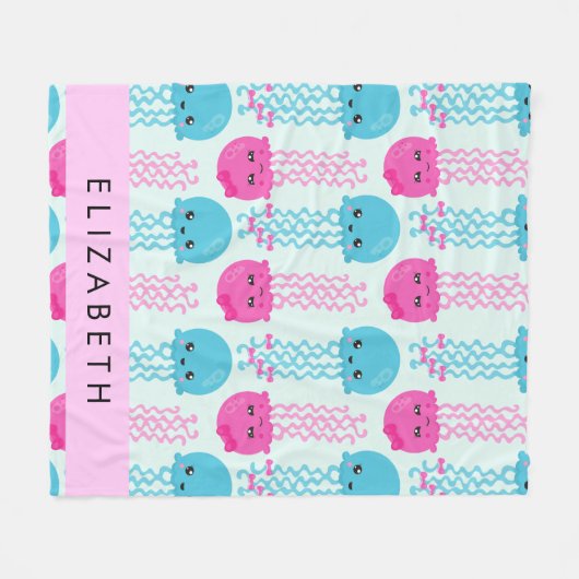 Quallenmuster, Niedliche Quallen, Meer, Ihr Name Fleecedecke (Vorderseite (Horizontal))