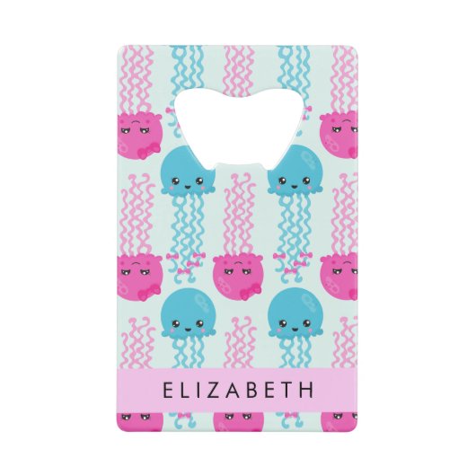 Quallenmuster, Niedliche Quallen, Meer, Ihr Name Geldbeutel Flaschenöffner (Vorderseite)